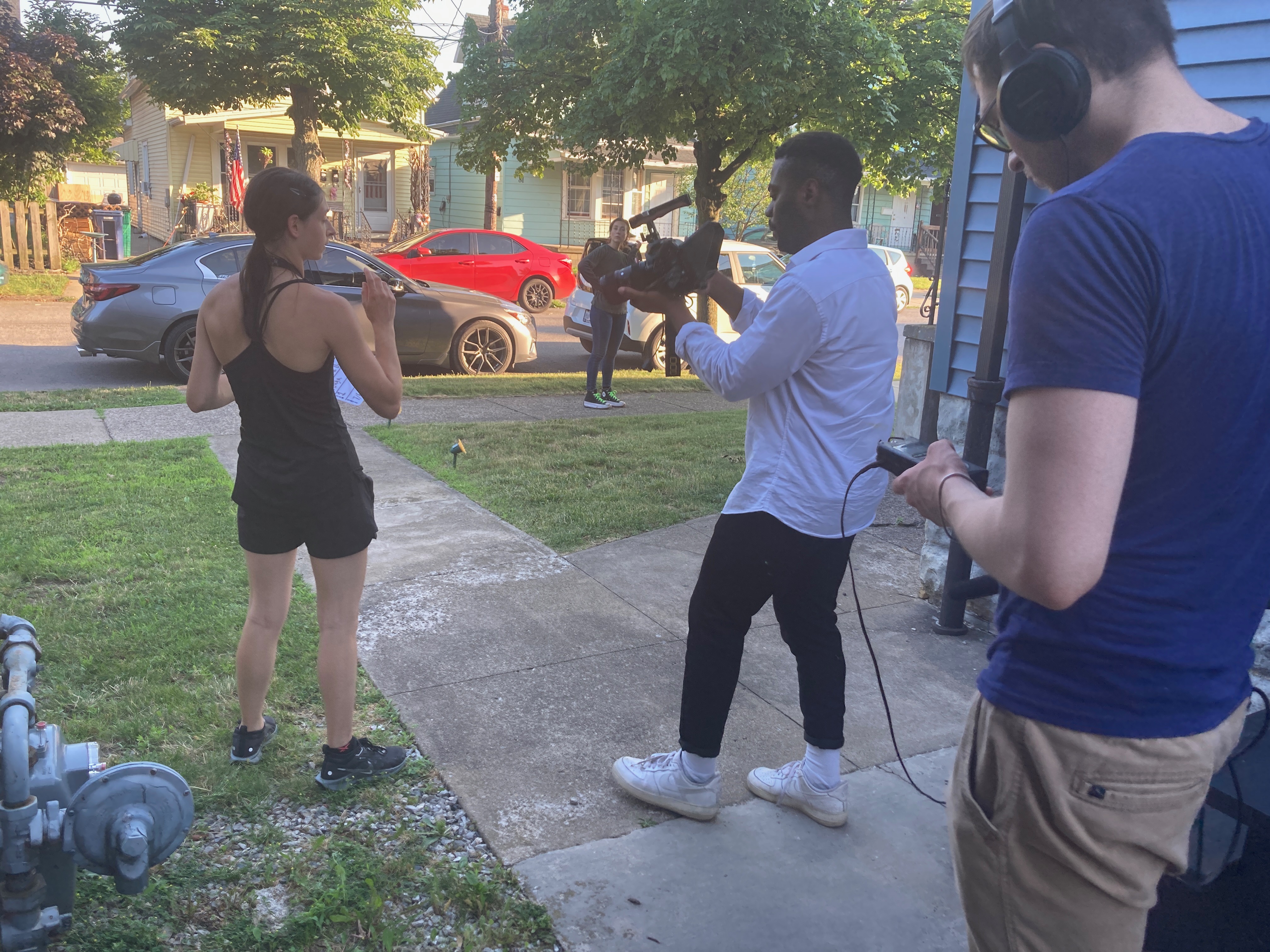 Students setting up lighting