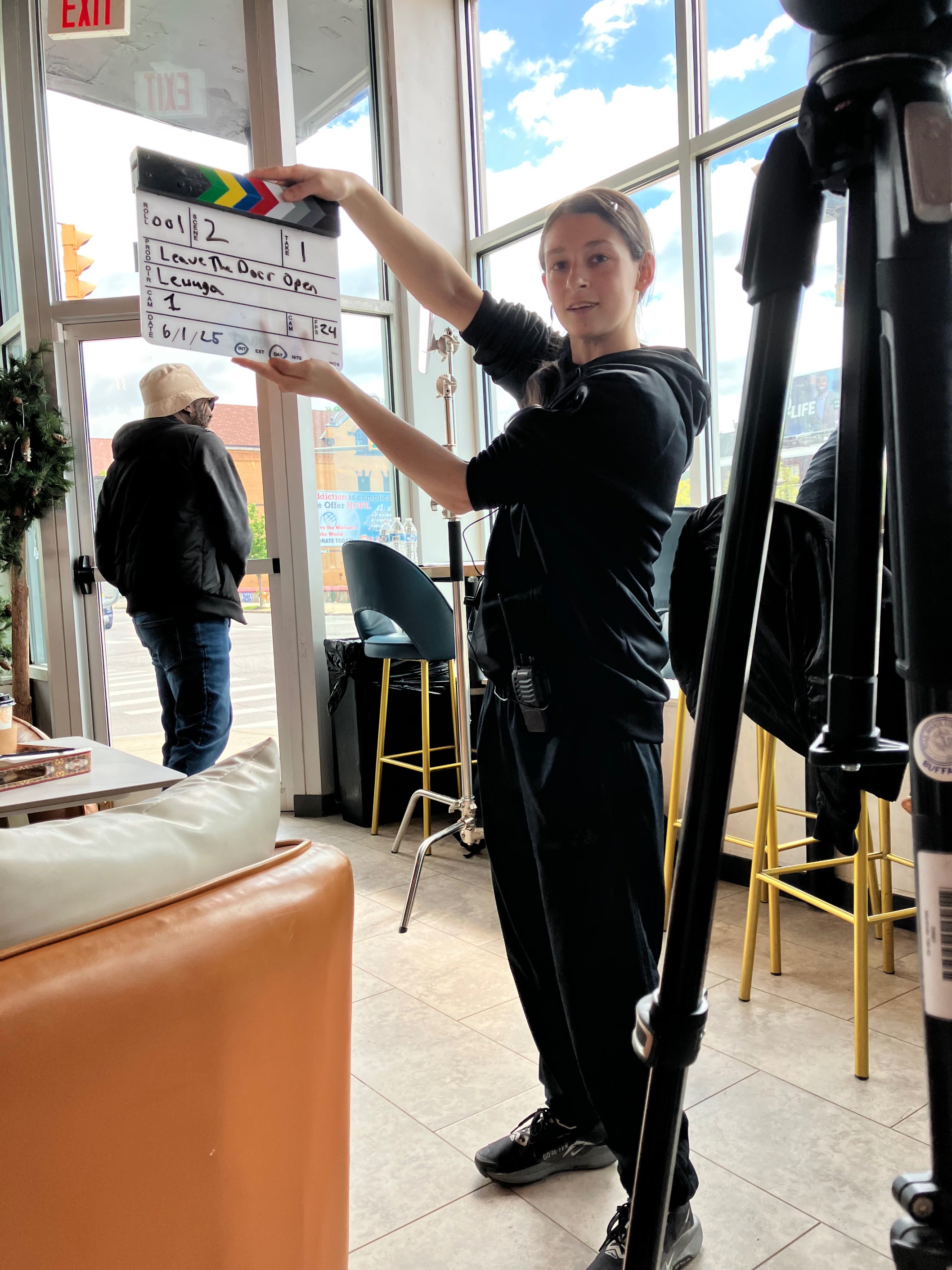 Students filming on set